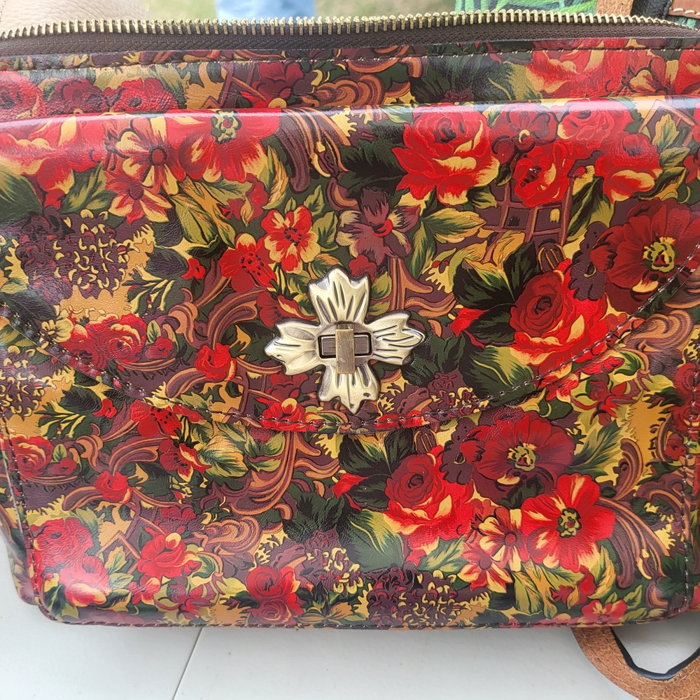 Patricia Nash Red and Green Floral Crossbody Bag